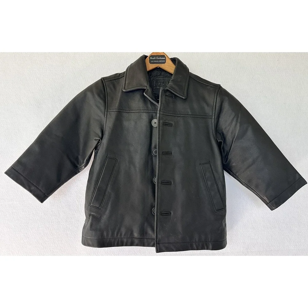 Kid's Moto Grunge Leather Jacket Unisex Black XS (4)